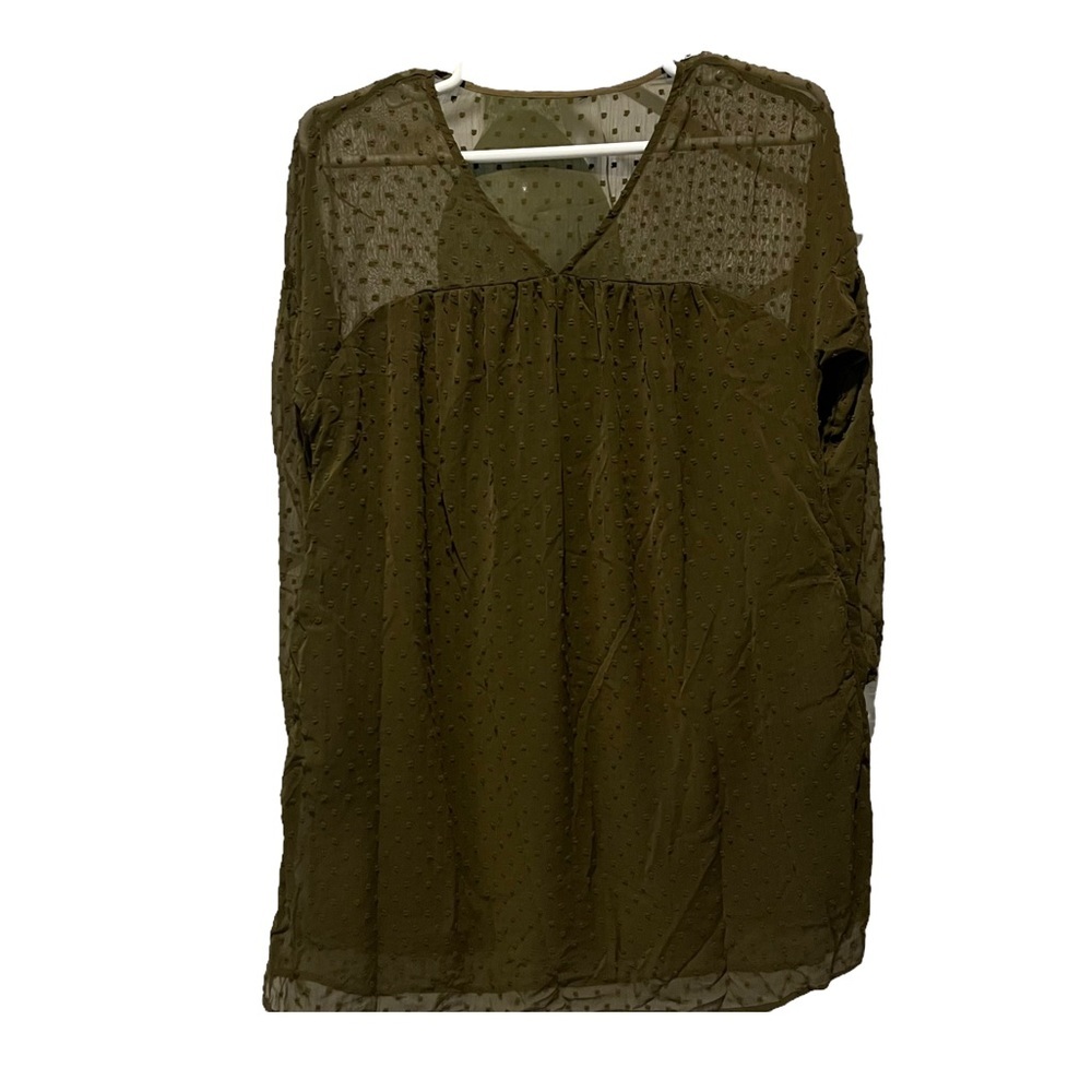 shein olive green swiss dot long sleeve dress with pockets